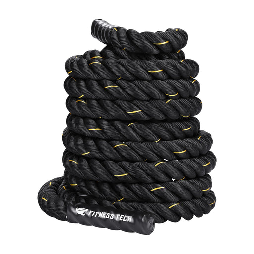 Cuerda Combate Crossfit 12M x 50MM negro y amarillo - Fitness Tech