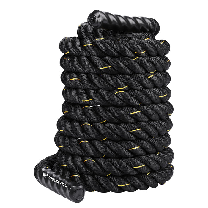 Cuerda Combate Crossfit 12M x 50MM negro y amarillo - Fitness Tech