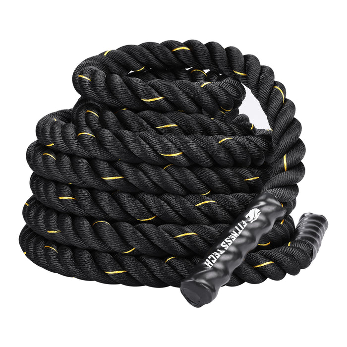 Cuerda Combate Crossfit 12M x 50MM negro y amarillo - Fitness Tech