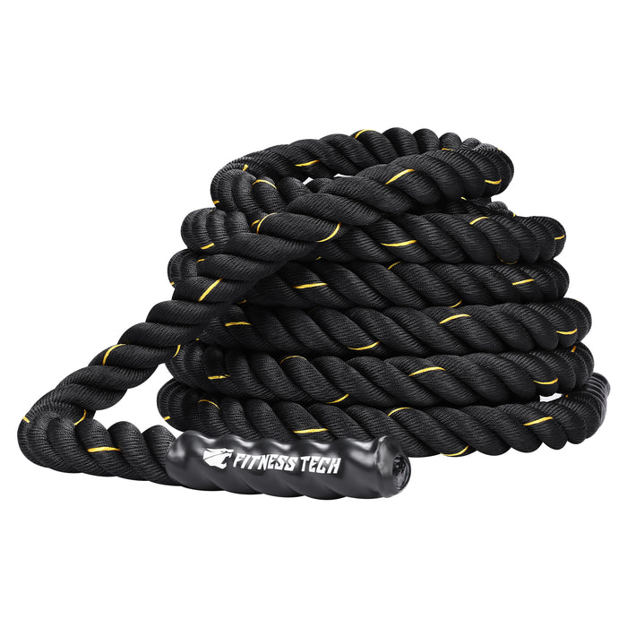 Cuerda Combate Crossfit 12M x 50MM negro y amarillo - Fitness Tech