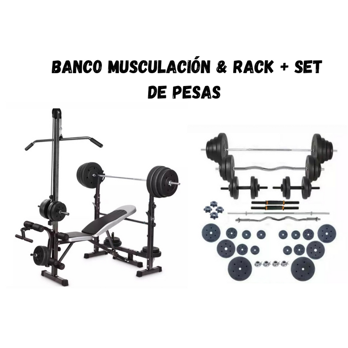 Ensemble banc de musculation + rack + ensemble de poids